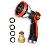 HQMPC Garden Hose Nozzle Metal Hose Spray Nozzle Water Hose Nozzle 10 Patterns Hose Nozzle Spray Nozzle For Hose Watering Car Washing With 1 Pcs Male Quick Connect Nipple and 4Pcs Washer