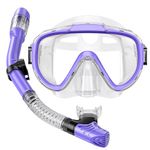 Seovediary Snorkel Set, Adult Unisex Purple Anti-Fog Panoramic View Swim Mask Dry Top Snorkel Kit with Travel Bag for Snorkeling Scuba Diving Swimming