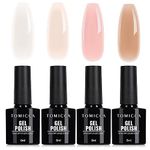 TOMICCA 4PCS Jelly Nude Pink White Gel Nail Polish Set Sheer Clear Crystal Translucent French Manicure Gel Nail Polish Kit DIY Manicure Home 8ML