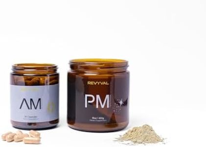 REVYVAL AM/PM Energy Supplement System | NMN 500mg, Ubiquinol 200mg, Trans-Resveratrol 500mg, and More | Energy, Recovery & Sleep Support | Capsules and Powder | 30 Day Supply