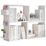 NUODWELL Wooden Adjustable Bookshelf Desktop Bookcase with Pegboard, Expandable Desk Display Shelf Rack Storage Office Supplies Books Cosmetic Makeup for Office & Home（TS10 White）