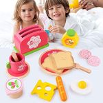 Durable Wooden Kids Pretend Play Breakfast Food Toy Tea Set Childrens Tea Party Fun Tea Cups Saucers