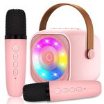 Karaoke Machine for Kids, Mini Karaoke Machine with 2 Wireless Microphone, Portable Bluetooth Speaker with LED Lights, Best Birthday Gift Toys for Girls and Boys