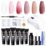 Gellen Poly Gel Nail Kit - 6 Rosy Pinks White Colors PolyGel Nail Kit with 72W UV/LED Nail Lamp PolyGel Starter Kit, Poly Gel Nail Extension Kit Hard Gel Nail Builder