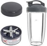 Blender 24OZ Cup Replacement Compatible with NutriBullet 600w Pro 900w Machine NB-101S NB-201, Flip Top to-Go Lid, Seal Lid and Extractor Blade Blender Accessories Kit by Poweka, Grey (24OZ)