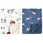 Hudson Baby Unisex Baby Plush Mink and Sherpa Blanket, Boy Farm Animals, One Size