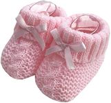 Nursery Time Baby Boys Girls 1 Pair Knitted Booties Soft Newborn Knitted Booties with Bow 116-354 (Pink)