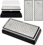 Double Sided Diamond Whetstone, Kalolary Knife Sharpener Stone Honeycomb Surface Plate with Non-Slip Base for Scissors, Knives, Outdoor Kitchen Sharpening Tools (400/1000 Grit, 150 x 63 mm)