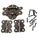 dophee Decorative Box Latch Hasps Clasp and Butterfly Hinges Kit for DIY Jewelry Box Furniture Cabinet Wooden Case, 1Pc Latch Hasps and 2Pcs Vintage Hinges with 14Pcs Screws