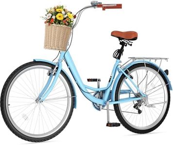 DWVO Beach Cruiser Bike for Women, 24 & 26 Inch Womens Bike with Adjustable Seat, 1&7-Speed Comfort Bicycle for Adults City Commuter with Built-in Lock & Wicker Basket, Multiple Color