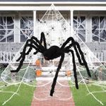 Flow fire Outdoor Giant Spider Web Halloween Decorations, 79 In Hairy Giant Spider, 275 In Triangular Spider Web 50 G Spider Cotton, and 30 Mini Spiders for Halloween Yard Patio Party