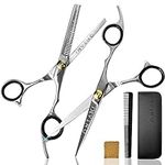 ONTAKI Hair Cutting Scissors Thinning Shears Kit - 7” Overall Length Professional Hair Scissors set - Japanese Steel Hair Shears with 1 Comb & Pouch - Razor Edge Barber Scissors for Men & Women (Silver)