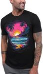 INTO THE AM Neon Shores Men's Tee - Nature Themed Graphic T-Shirts (Black, XX-Large)