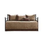 Madison Park Daybed Cover Set - Trendy Design, All Season Luxury Bedding with Bedskirt, Matching Shams, Decorative Pillow, Diamond Quilted Faux Suede Reversible Brown 75"x39" 6 Piece