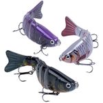 Goture 3Pcs Topwater Fishing Lures for Bass, Multi Jointed Swimbait, 4 Segmented Swimming Fishing Lures for Trout Perch Pike Crappie Walleye Fishing, 4.7", 0.67oz