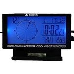 Digital Car Thermometer Black With Blue Backlight Compass Clock With Large LCD 3.9inch