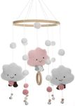 Mobile Baby Wind Chimes, Cloud Doll Wind Chime, Mobile Baby Wood with Felt Balls, 3D Clouds, Mobile Baby Girl Bed Bell Pendant for Baby Cot Boys and Girls (Pink)