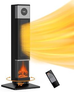 Garvee 33" Space Heater for Large Room, 1500W PTC Ceramic Heater with 3D Flame Effect, Heat Up 200 Square Feet, Tower Heater for Indoor Use, 90°Oscillating With Remote, for Living Room,Bedroom,Office