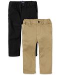 The Children's Place Baby 2 Pack and Toddler Boys Stretch Skinny Chino Pants, Flax/Black 2 Pack, 4T