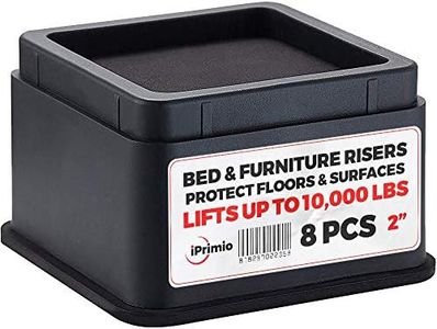 iPrimio Bed Risers - Square, 2 Inch Lift, Heavy Duty, 8 Pack, Up to 10000lbs - Dorm Bed Risers, Bed Raising Blocks, Furniture Risers - Safe, Sturdy Bed Lifts for College Dorm Rooms, Couches, Tables
