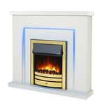 Endeavour Fires Bempton 42" Electric Fireplace Surround with Coal Effect & Realistic Flame Heater, 7-Day Programmable Remote Control, Multiple Colour Options (White Top/White Hearth/Brass Fire)