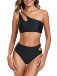 RELLECIGA Women's Black Asymmetry Cutout Bathing Suit Adjustable Two Piece Bikini Set for Women Size X-Large