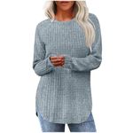 Hot Fashion Sale 2024 Knit Tops for Women Loose Fit Dressy Crew Neck Sweater Tunic 2054 Casual T Shirt Pullover High Low Curved Hem Blouse(Light Blue X-Large)