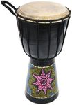 A-Star 6 Inch Painted Colourful West African Djembe Drum - Authentic Handmade, Rope Tuned, Natural Skin Head Educational Hand Drum - 30 cm Height