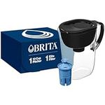 Brita 10 Cup Elite Filter Pitcher with Smart Light Indicator, Reduces 30+ Contaminants including Lead and Microplastics, Filter lasts 6 months, Tahoe, Black