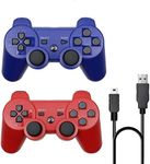 Rzzhgzq 2 Pack PS3 Wireless Controller Playstation 3 Controller Wireless Bluetooth Gamepad with USB Charger Cable for PS3 Console (BLUE+RED)