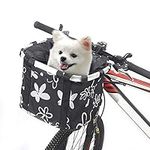 URBEST Bike Basket,Small Pets Cat Dog Folding Carrier,Removable Bicycle Handlebar Front Basket, Quick Release and Easy to Install,Detachable Cycling Bag (Black Flower)