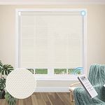 Motorized Solar Roller Shades, Beige Cordless Fabric Blinds with Remote Control Rechargeable Battery Valanced Shades or Without Valance, Flame Retardant Waterproof Shades for Windows, Doors,