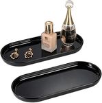 SheeChung Acrylic Vanity Tray Bathroom Storage Organizer Tray, 2 Pack Catchall Tray, Countertop Sink Tray Soap Dispenser, Sturdy Holder for Cabinet Vanity Shelf Cupboard Closet Organization (Black)