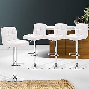 Artiss Bar Stools Stool Set of 4 Adjustable Kitchen Swivel Counter Barstools Dining Chair Chairs Gas Lift Leather White in 68-81cm Seat Height Floor for Home Bar Dining Room Cafe Outdoor Indoor