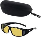 BEZZEE PRO Yellow-Tinted Polarised Fit Over Glasses Sunglasses with Case - UV400 Protection Anti-Glare Wrap Around Eyewear for Men & Women - Fit Over Prescription Glasses Suitable for Fishing & Golf