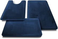 Clara Clark 3 Piece Bathroom Rugs Bath Mat Set, Velvet Memory Foam Bath Mats for Bathroom - Non-Slip, PVC Backing Bath Rugs, Washable Bathroom Rug Mats - Dries Quickly, Blue Bathroom Rug Set