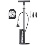 ROCKBROS Bike Pump with Gauge, 160psi High-Pressure Bike Floor Pump with Both Presta and Schrader Valves Tire Bicycle Pump for MTB Road Bike Sports Balls