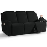 TAOCOCO Recliner Sofa Covers 8-Pieces Stretch Large Couch Covers for 3 Seats Reclining Slipcovers Soft Jacquard Pattern Furniture Protector Black
