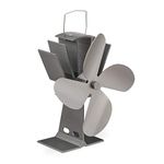 Relaxdays Stove, without Electricity, Low Noise for Fireplace & More, Heat Driven & Resistant, 4 Blades, Fan, Silver, Aluminium, 26 x 19 x 12 cm