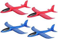 GSM Brands Foam Airplane Toys 4 Pack, 17.71 Inch Throwing Glider with Flight Upgrade 2 Tail Position Option (2 Red, 2 Blue)