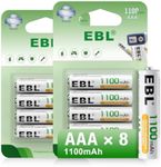 EBL Rechargeable AAA Batteries 1100mAh Ni-MH Triple A Batteries, Precharged Long Lasting AAA Battery - 8 Counts