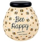 Pot Of Dreams Box | Bumble Bee Happy Money Pot | Break to Open Piggy Bank | Saving Jar or Keepsake for Home or Office Décor | Novelty Gift for Adults & Kids| Ceramic | Light Yellow, Multi, One Size