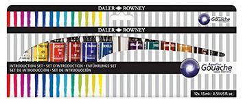 Daler-Rowney Aquafine Gouache Paint Introductory Set of 12 Colours x 15ml Tubes, Ideal for Beginner Artists & Students, Water-Based Paint for Canvas and Paper, Opaque Watercolours