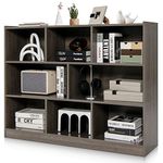 COSTWAY Wooden Cube Bookcase, 3 Tier Open Storage Shelving Unit with 8 Compartments, Freestanding Display Bookshelf for Living Room, Kids Playroom and Study (Oak Grey)