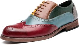 HuitJours Men Oxford Lace up Dress Shoes Wingtip Colors Brogues Spectator Multicolor Gatsby Two Tone Red Yelllow BlueShoes, Red, 9.5