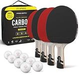 PRO SPIN Table Tennis Bats - Carbon Fibre Table Tennis Racket - Superior Control & Spin - Professional Quality Ping Pong Bat - Table Tennis Set with Bats and Balls (Red, 4-Pack)