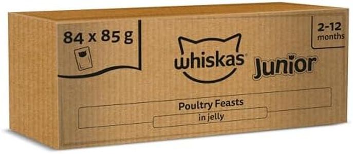 whiskas Junior Poultry Selection in Jelly 84 Pouches, Wet Kitten and Cat Food, Selection of Chicken, Duck, Poultry and Turkey, Megapack (84 x 85 g)