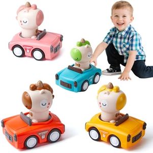 FNJO Wind up Press Cars, Four Unicorn Play Figure Racing Cars Set for Toddlers Baby Boys Girls,Animal Vehicle Toys, Press Then Go