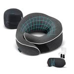 Proglobe Travel Pillow, Memory Foam Neck Pillow Set, Orthopedic Pillow, Travel Essentials for Flying, Kit with 3D Contoured Sleep Mask, Earplugs and Luxury Mesh Bag (Dark Grey)