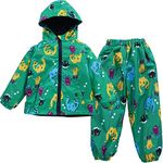 LZH Boys Girls Waterproof Raincoat Hooded Jacket Dinosaur Coat Trousers Suit, Green, 3-4 Years